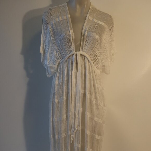 NWT Womens Michaela White Long Linguini Fringe Duster Dress OS * - Picture 2 of 12